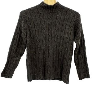 Vintage L.L. Bean Marled Brown Lambswool Blend Cable Knit Mock Neck Sweater XL T